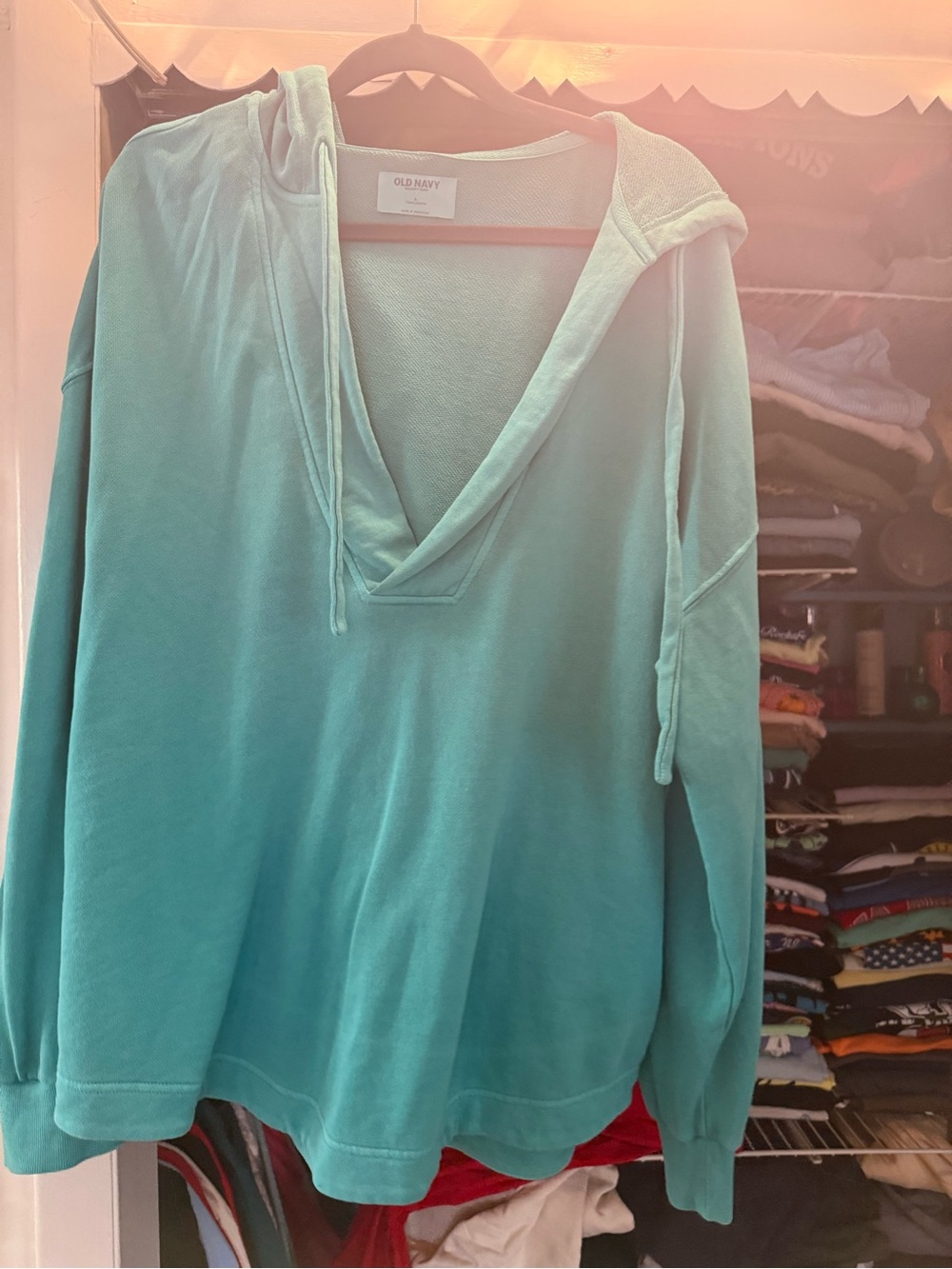 Old Navy Teal V-Neck Hooded Pullover
